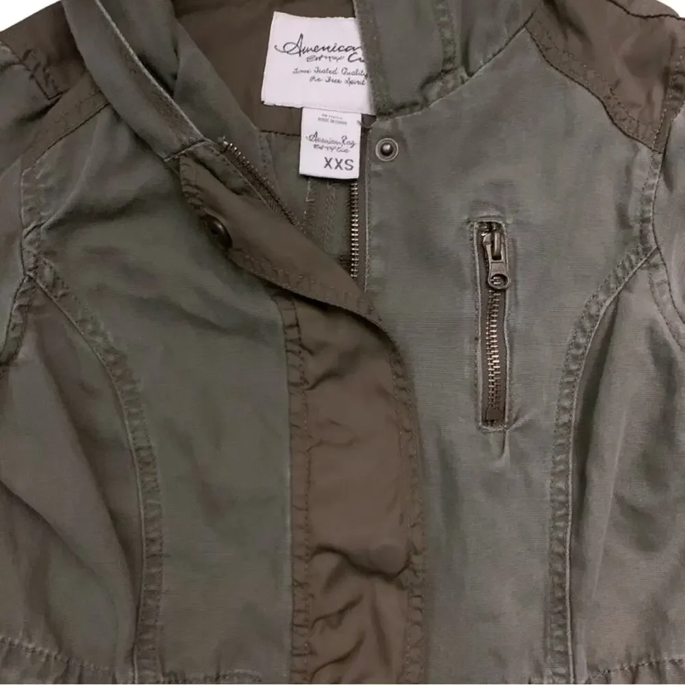 American Rag Military Green Hooded Utility Jacket Coat Army Olive Fisherman